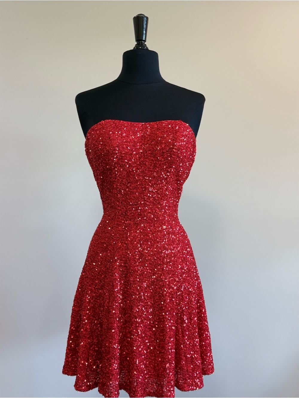 La Femme Red Sequin Strapless Mini Dress